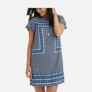 Vineyard Vines Navy and White Linen/Cotton Polka Dot Shift Dress